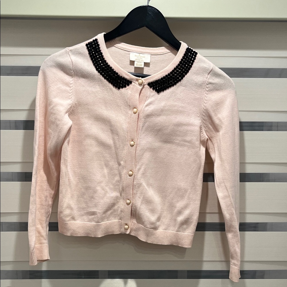 Girls Kate Spade Pink Beaded Collar Cardigan Sweater